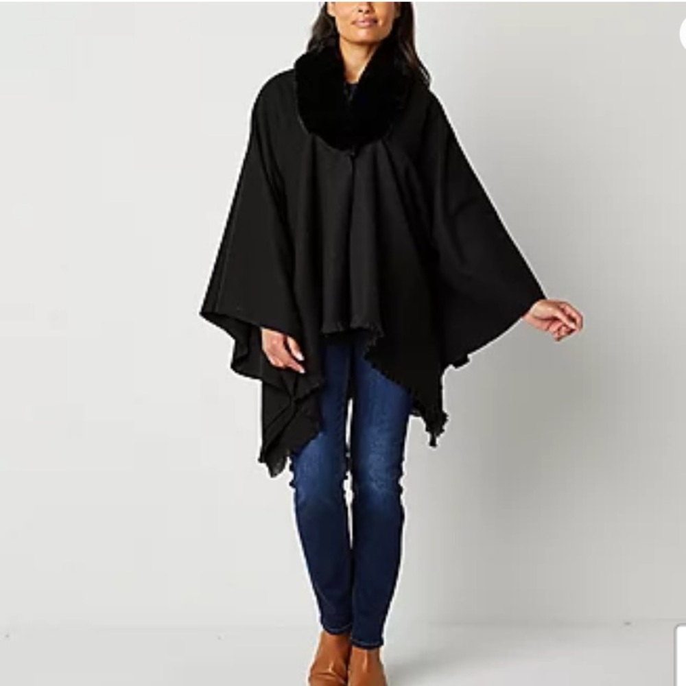 Liz Claiborne fur lined poncho-style wrap